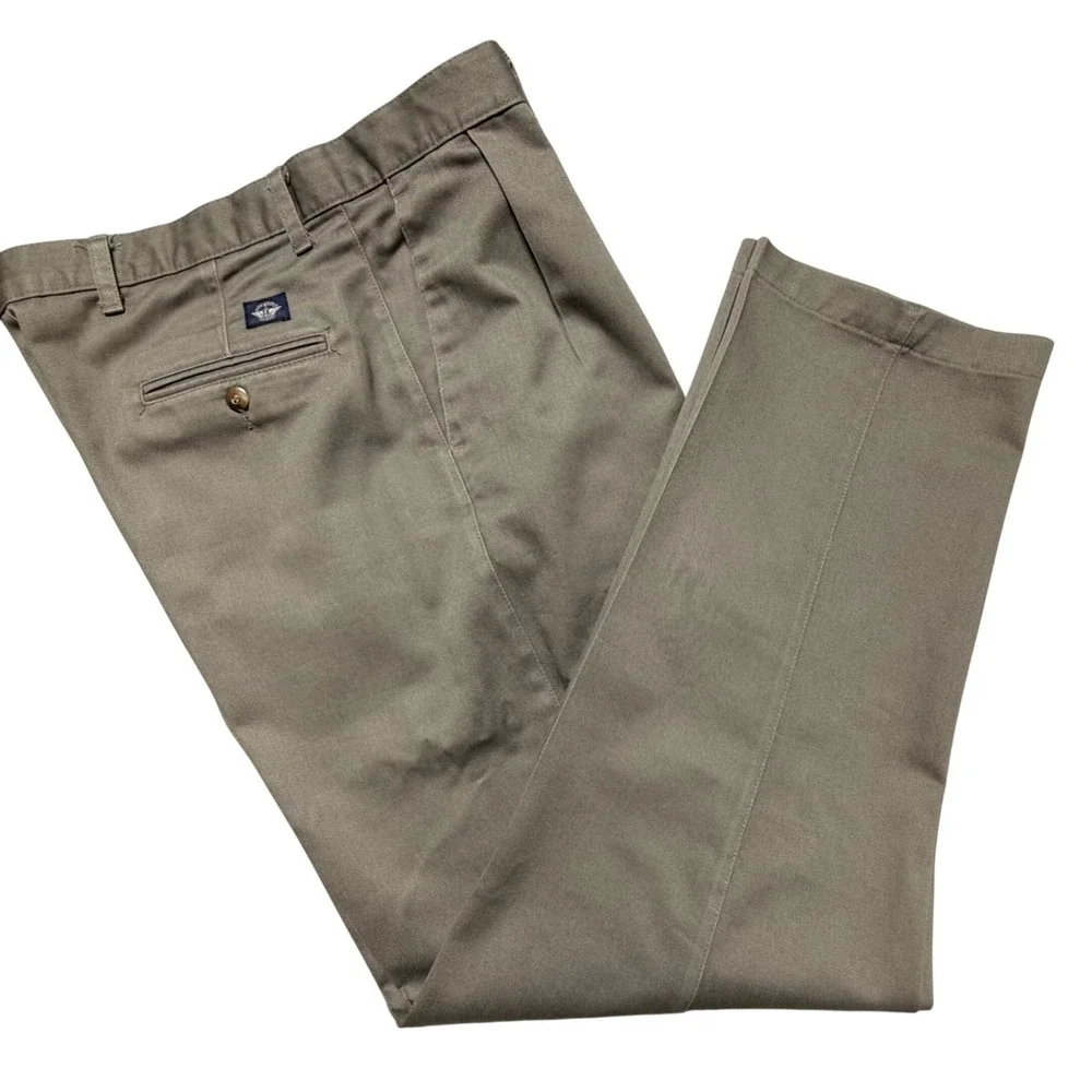 Dockers Mens 36x32 Pleated Chinos Olive Green Cotton Twill Pants 40443-8136‎